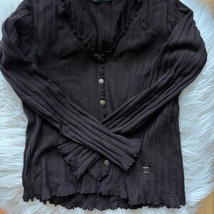 Women's Brown Button-Up Top